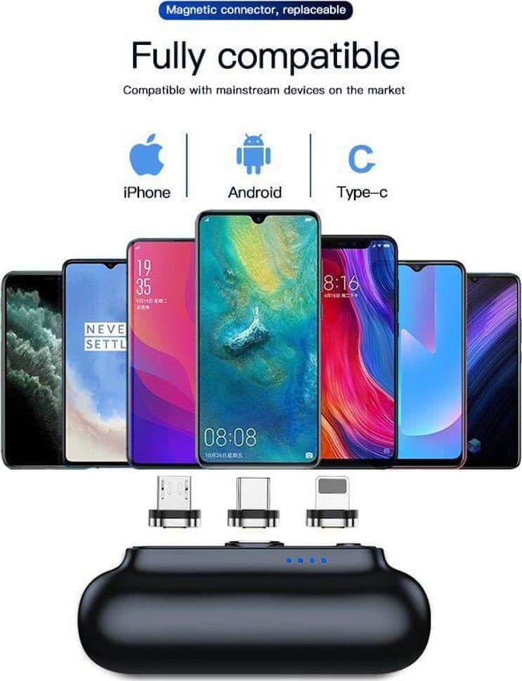 MINI POWER BANK MAGNETICO 5000MAH CARICABATTERIE PORTATILE COMPATTO CON 3 CONNETTORI 7019-3 - 2