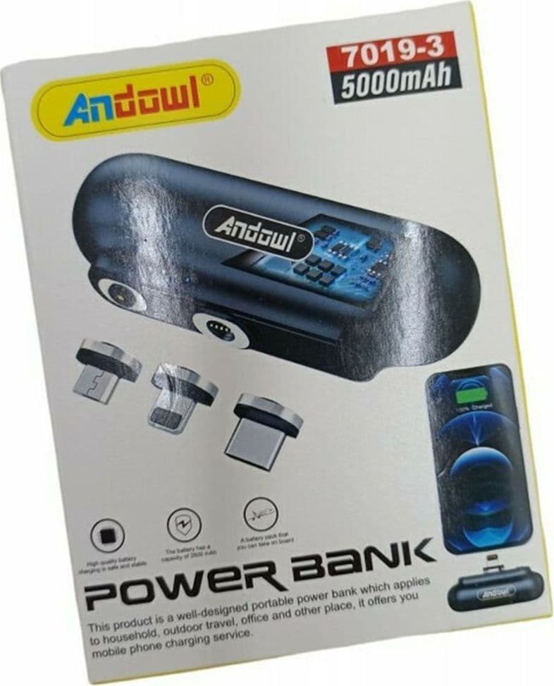 MINI POWER BANK MAGNETICO 5000MAH CARICABATTERIE PORTATILE COMPATTO CON 3 CONNETTORI 7019-3 - 4