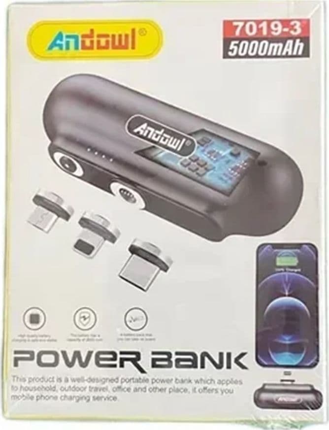 MINI POWER BANK MAGNETICO 5000MAH CARICABATTERIE PORTATILE COMPATTO CON 3 CONNETTORI 7019-3 - 7