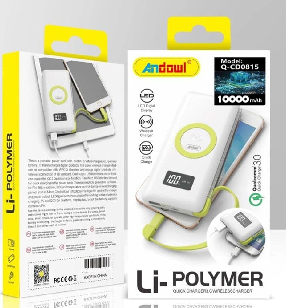 POWER BANK 10000MAH CON PORTA USB-C RICARICA RAPIDA 3.0 DISPLAY DIGITALE LED Q-CD0815 - 2