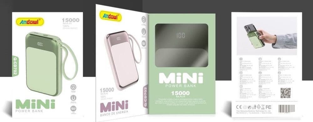 MINI POWER BANK 15000MAH CARICABATTERIE PORTATILE Q-CD702 PORTA USB-C MAGSAFE DISPLAY LED - 2