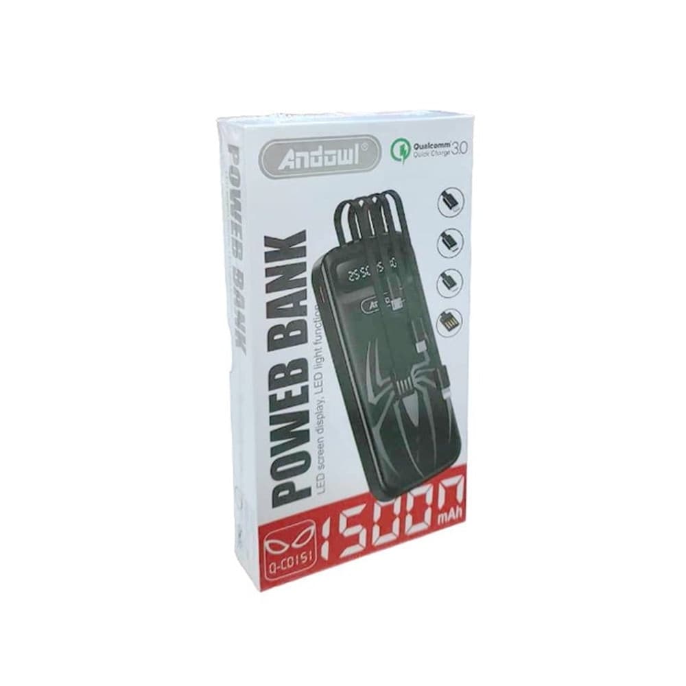 POWER BANK PORTATILE Q-CD151 15000MAH CON LUCE DISPLAY A LED CAVI INTEGRATI DESIGN RAGNO - 5