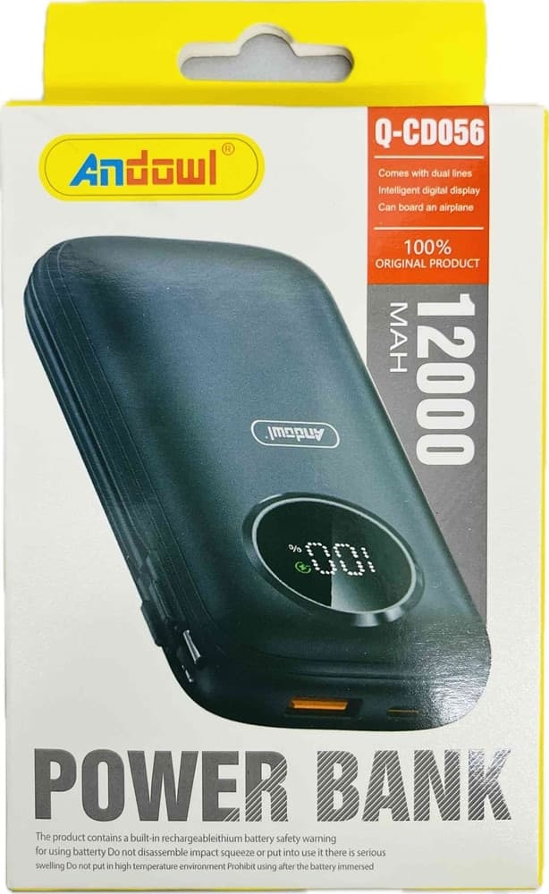 POWER BANK Q-CD056 DA 12000 MAH CON DISPLAY DIGITALE INTELLIGENTE CAVI INTEGRATI - 3