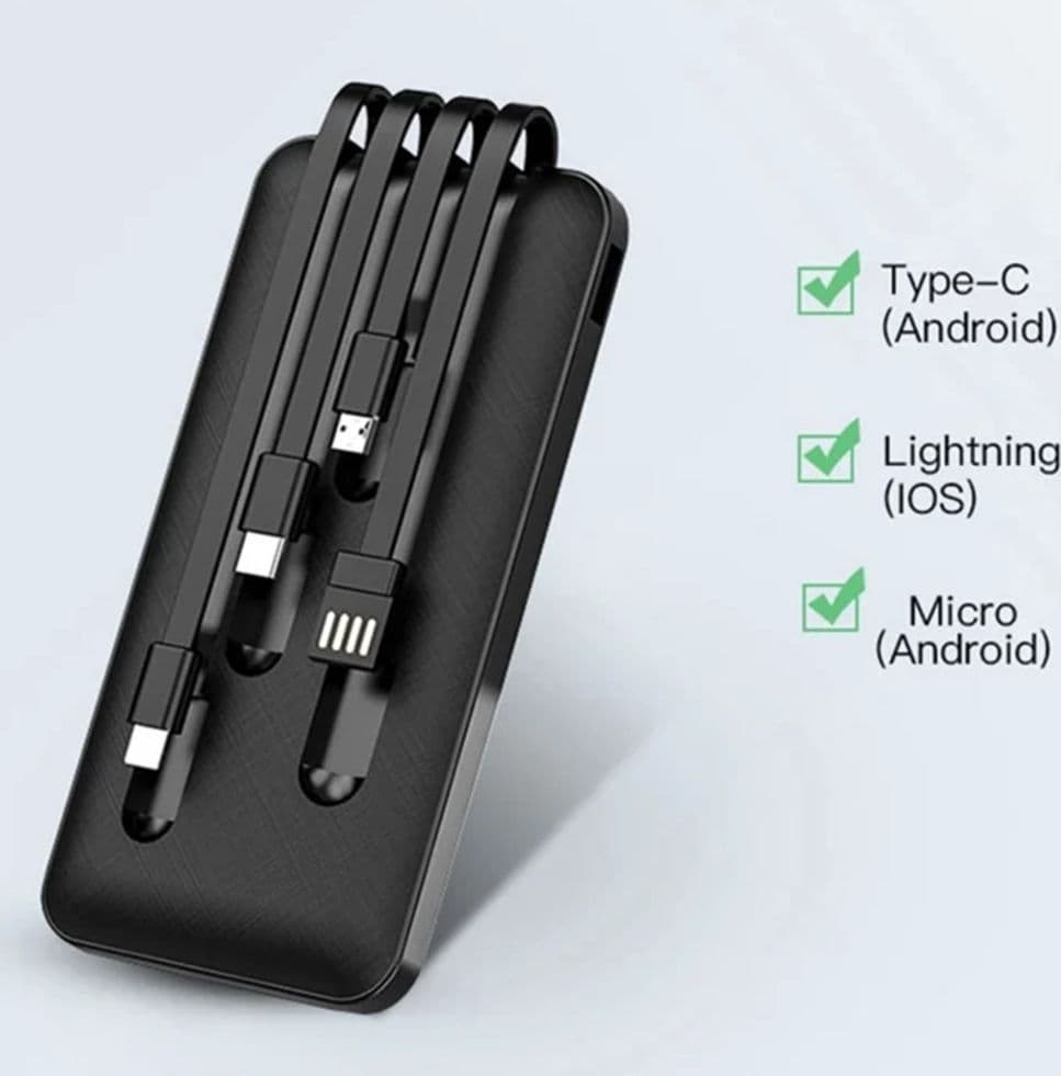 POWER BANK PORTATILE RICARICA RAPIDA CON CAVI MICRO USB TYPE-C IOS USB 10000MAH Q-CD703 - 3