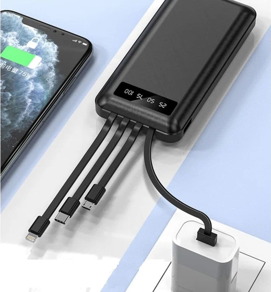 POWER BANK PORTATILE RICARICA RAPIDA CON CAVI MICRO USB TYPE-C IOS USB 10000MAH Q-CD703 - 5