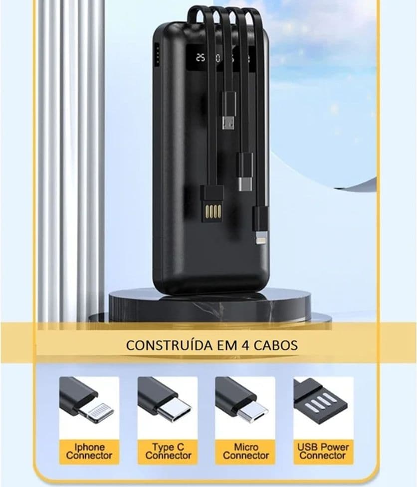 POWER BANK PORTATILE RICARICA RAPIDA CON CAVI MICRO USB TYPE-C IOS USB 10000MAH Q-CD703 - 8