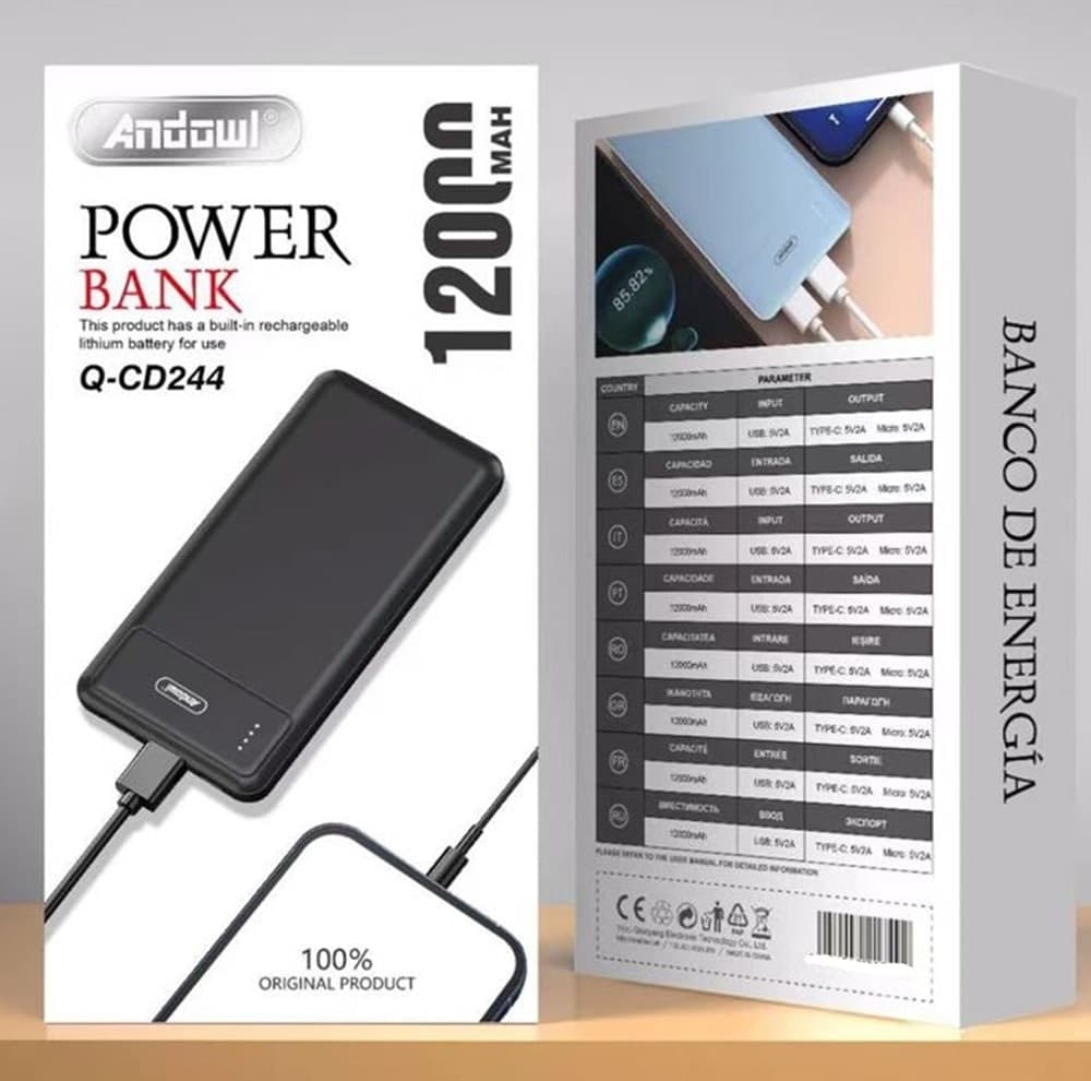 POWER BANK BATTERIA PORTATILE 2 PORTE TYPE-C MICRO-USB 12000MAH 5V 2A RICARICA Q-CD244 - 2