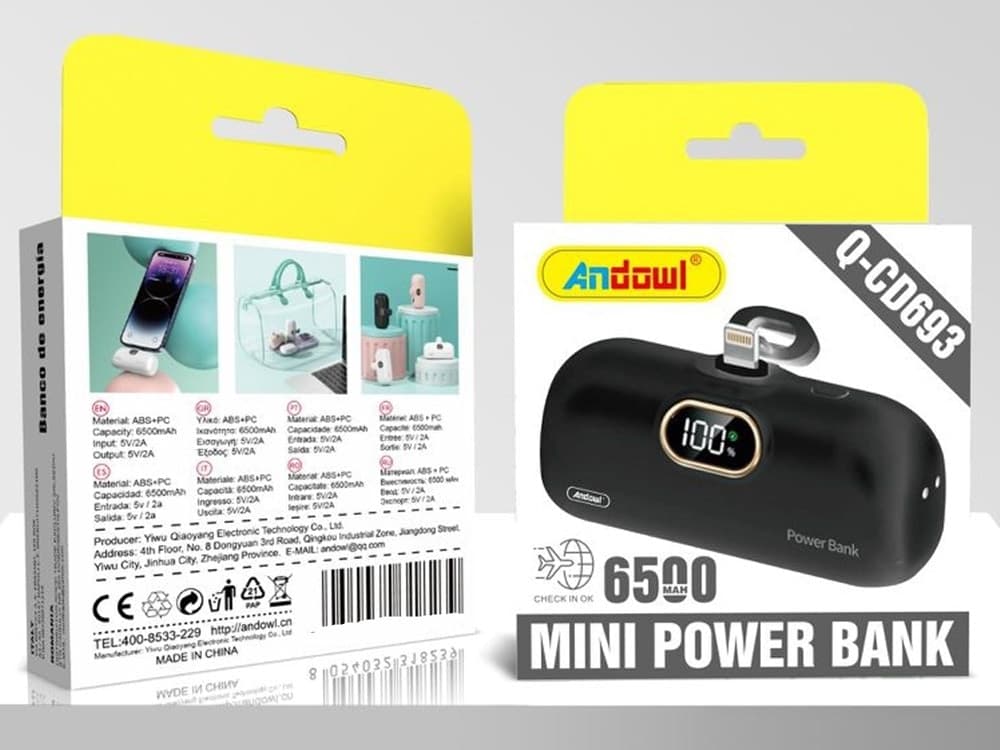MINI POWER BANK PORTATILE CONNETTORE LIGHTNING 6500MAH DISPLAY INDICATORE BATTERIA Q-CD693 - 2