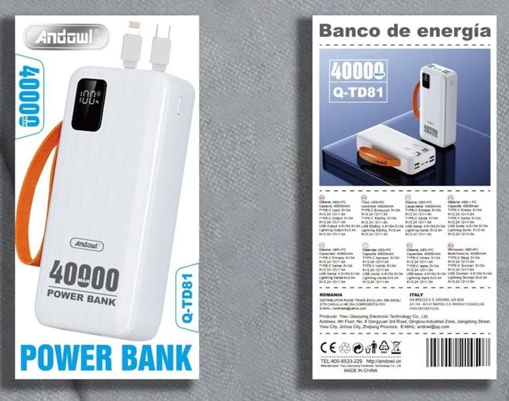 POWERBANK Q-TD81 CARICABATTERIE PORTATILE ALTA CAPACITÀ 40000MAH 5V/2,1A SMARTPHONE TABLET - 2