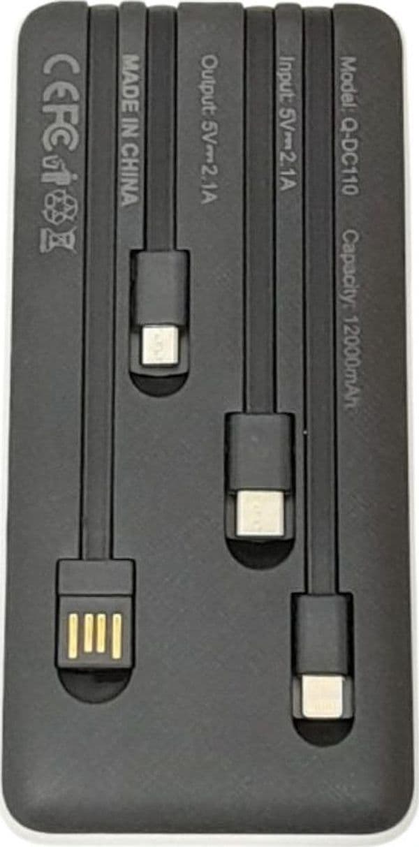 POWER BANK 12000 MAH CON PORTA USB CAVI INTEGRATI DISPLAY LED RICARICA RAPIDA Q-DC110 - 13