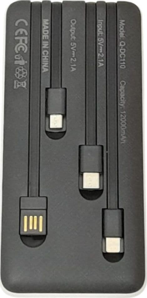 POWER BANK 12000 MAH CON PORTA USB CAVI INTEGRATI DISPLAY LED RICARICA RAPIDA Q-DC110 - 13