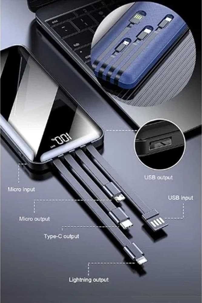 POWER BANK 12000 MAH CON PORTA USB CAVI INTEGRATI DISPLAY LED RICARICA RAPIDA Q-DC110 - 14