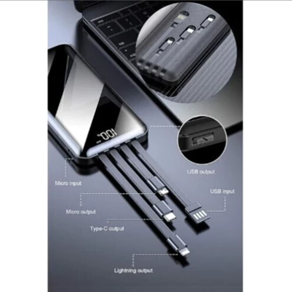 POWER BANK 12000 MAH CON PORTA USB CAVI INTEGRATI DISPLAY LED RICARICA RAPIDA Q-DC110 - 4