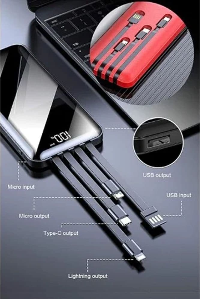 POWER BANK 12000 MAH CON PORTA USB CAVI INTEGRATI DISPLAY LED RICARICA RAPIDA Q-DC110 - 8