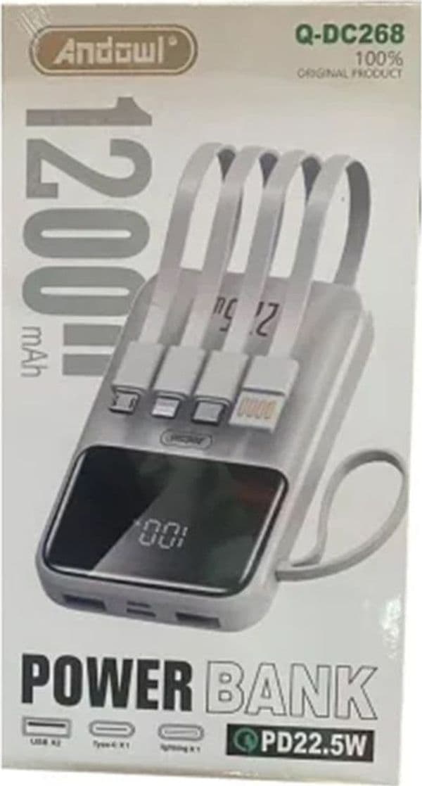 POWER BANK A RICARICA RAPIDA 12000MAH PD22,5W CON 4 CAVI INTEGRATI DISPLAY LED Q-DC268 - 3