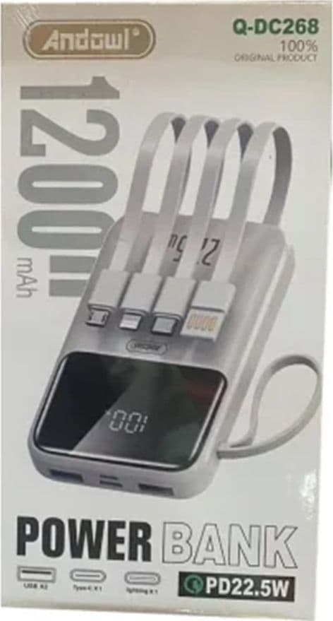 POWER BANK A RICARICA RAPIDA 12000MAH PD22,5W CON 4 CAVI INTEGRATI DISPLAY LED Q-DC268 - 3