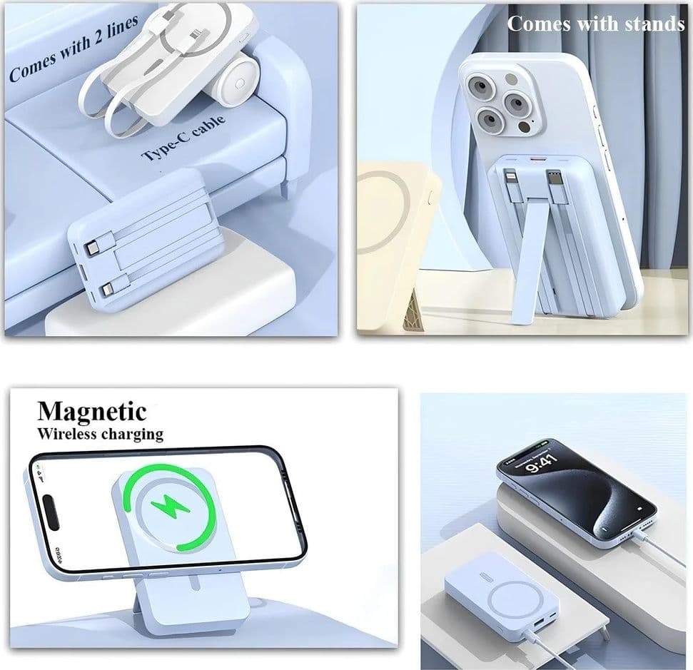POWER BANK MAGNETICO WIRELESS 12000MAH RICARICA RAPIDA 22,5W SUPPORTO NASCOSTO CAVI Q-DC278 - 4