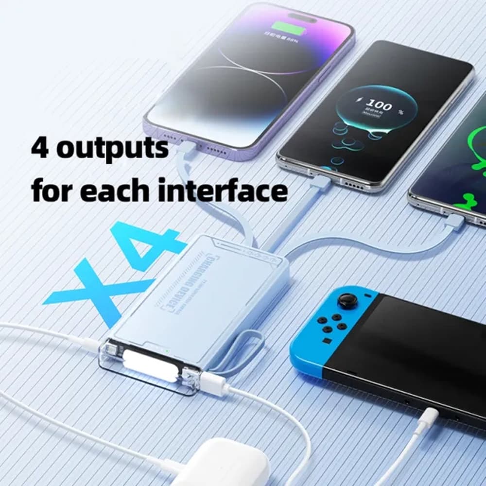 POWER BANK PORTATILE A RICARICA RAPIDA DA 12000 MAH CON LUCE LED 4 CAVI INTEGRATI Q-DC456 - 3