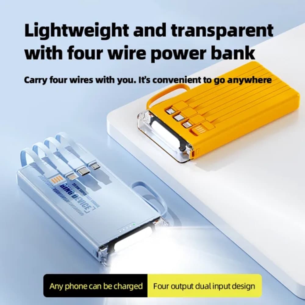 POWER BANK PORTATILE A RICARICA RAPIDA DA 12000 MAH CON LUCE LED 4 CAVI INTEGRATI Q-DC456 - 5