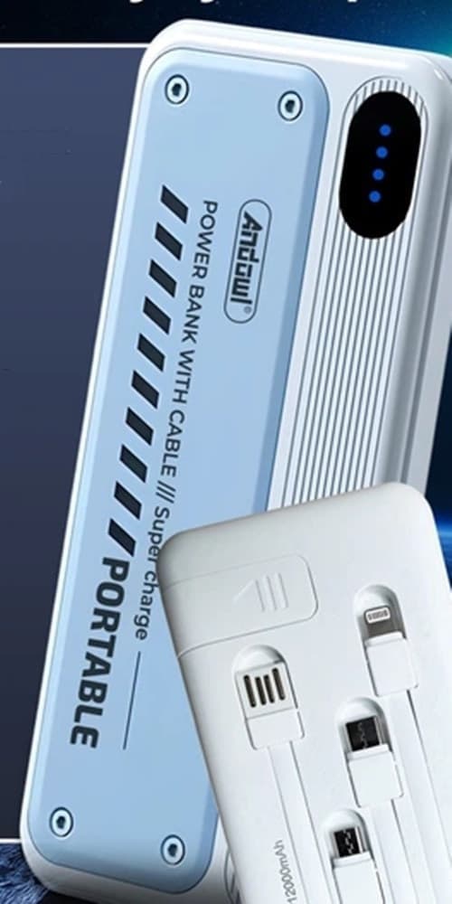 POWER BANK PORTATILE Q-DC98 12000MAH 10,5W 5V/2.1A CON CAVI INTEGRATI INDICATORI LED - 4