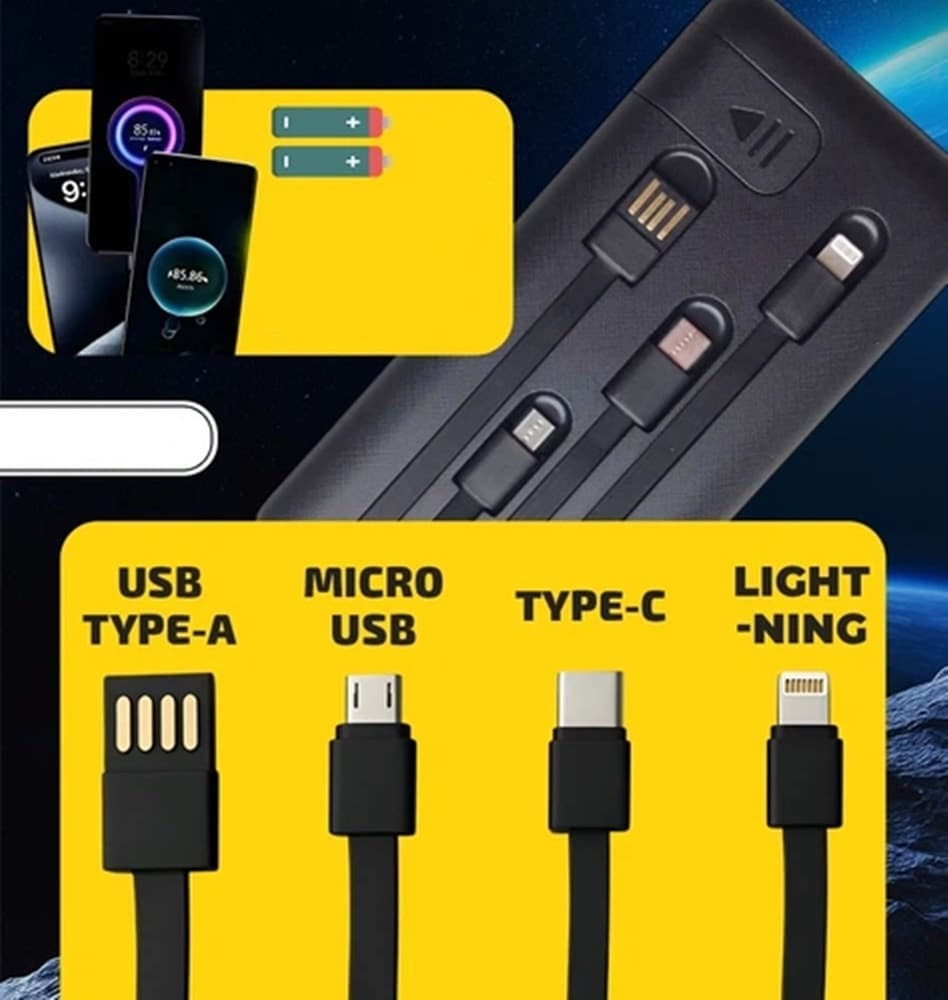 POWER BANK PORTATILE Q-DC98 12000MAH 10,5W 5V/2.1A CON CAVI INTEGRATI INDICATORI LED - 6
