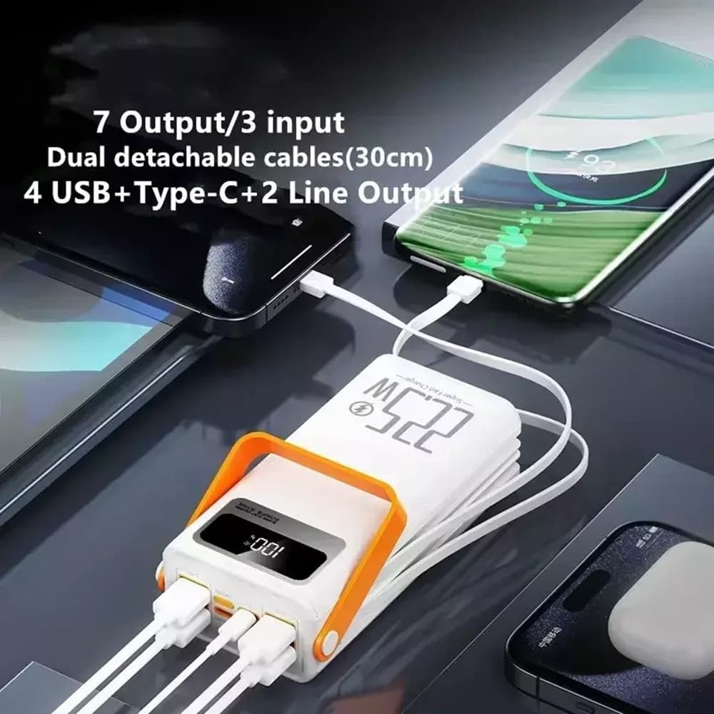 POWER BANK RICARICA RAPIDA 22,5W 26000MAH 4 PORTE USB + 3 TYPE-C MANIGLIA TRASPORTO Q-XD7 - 4