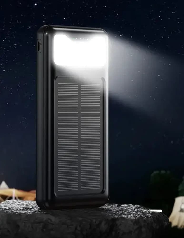 POWER BANK SOLARE A RICARICA RAPIDA 12000MAH CON PORTE USB TYPE-C 4 CAVI INTEGRATI Q-DC79 - 4