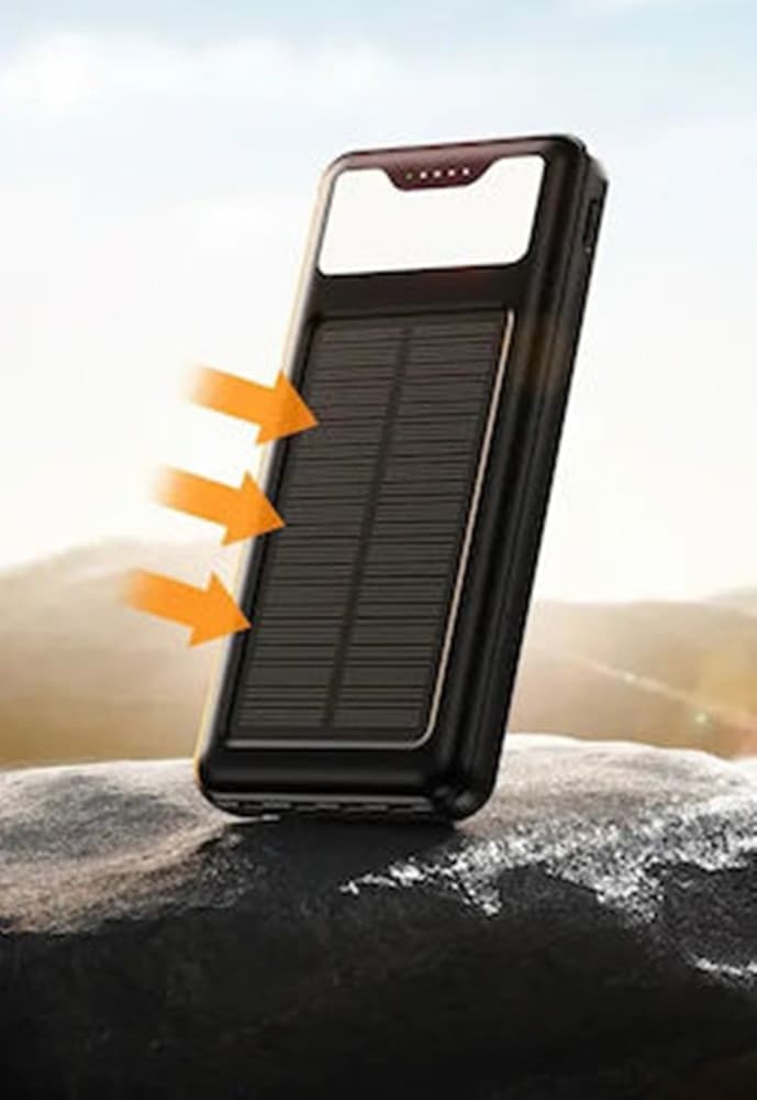 POWER BANK SOLARE A RICARICA RAPIDA 12000MAH CON PORTE USB TYPE-C 4 CAVI INTEGRATI Q-DC79 - 7