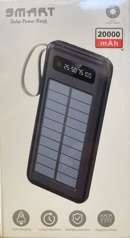 CARICABATTERIA POWER BANK SOLARE 20000MAH BATTERIA ESTERNA PORTATILE CON CAVI INTEGRATI - 2