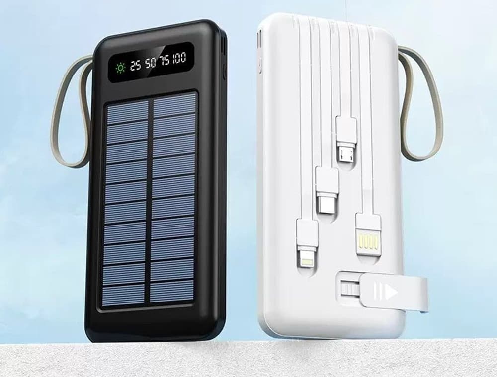 CARICABATTERIA POWER BANK SOLARE 20000MAH BATTERIA ESTERNA PORTATILE CON CAVI INTEGRATI - 3