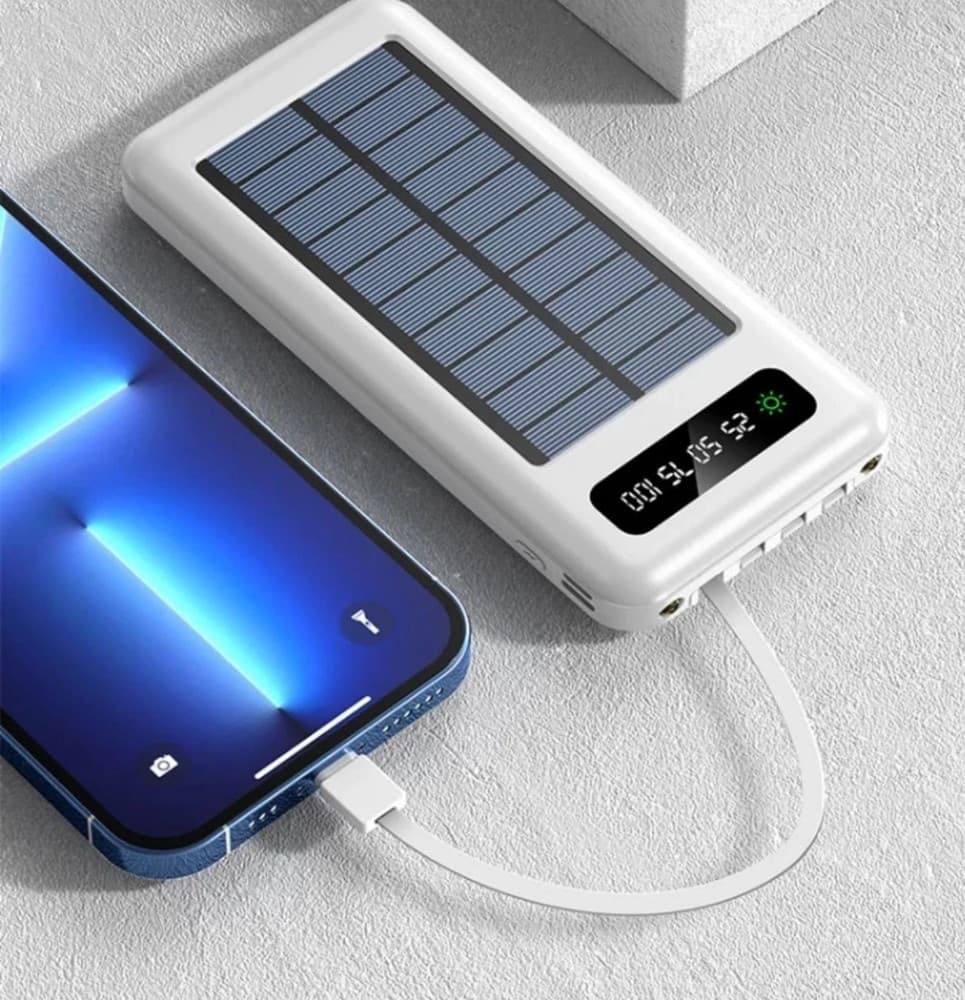 CARICABATTERIA POWER BANK SOLARE 20000MAH BATTERIA ESTERNA PORTATILE CON CAVI INTEGRATI - 5