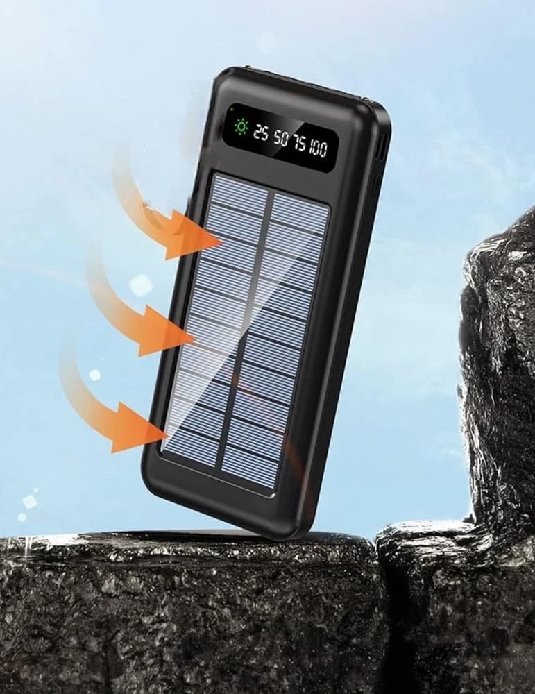 CARICABATTERIA POWER BANK SOLARE 20000MAH BATTERIA ESTERNA PORTATILE CON CAVI INTEGRATI - 6