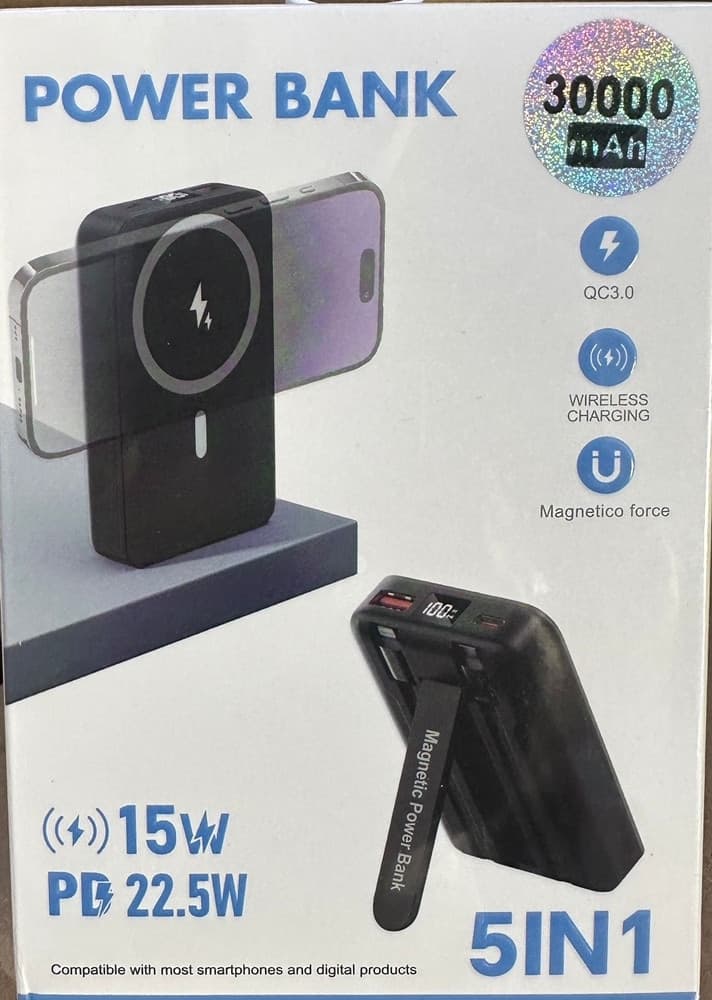 POWER BANK RICARICA WIRELESS MAGNETICA 5IN1 30000MAH QC3.0 15W PD22.5W SUPPORTO PIEGHEVOLE - 2
