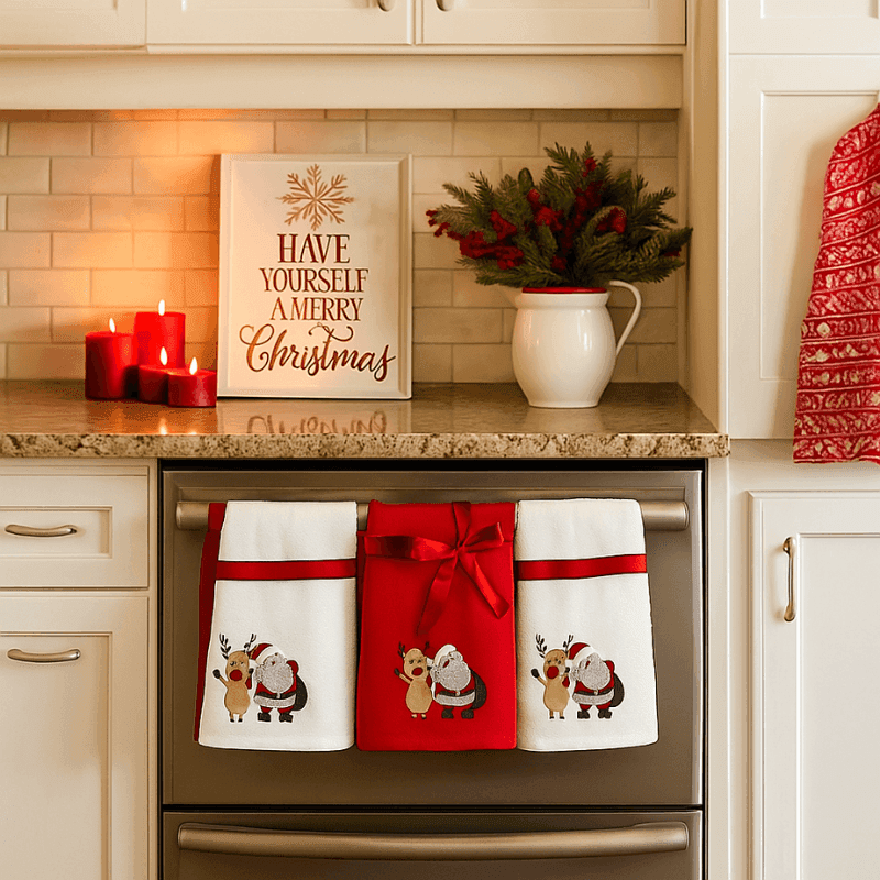 Strofinacci natalizi 2 pezzi Botticelli Home Babbo Natale - 1