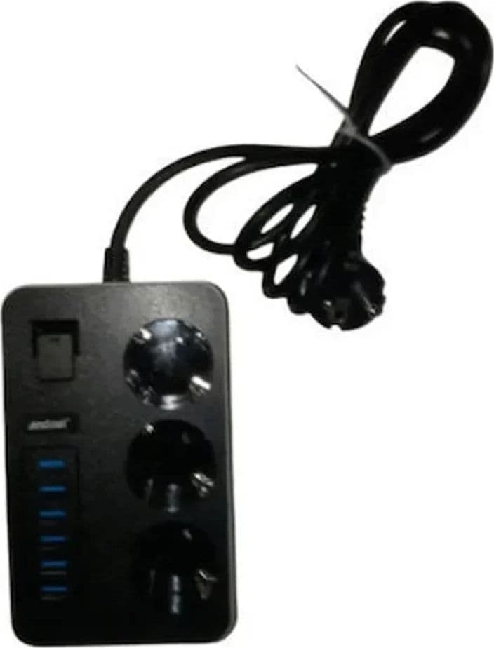 MULTIPRESA CON 6 PORTE USB + 3 PRESE SCHUKO CON INTERRUTTORE RICARICA RAPIDA 3,1A Q-PC6 - 3