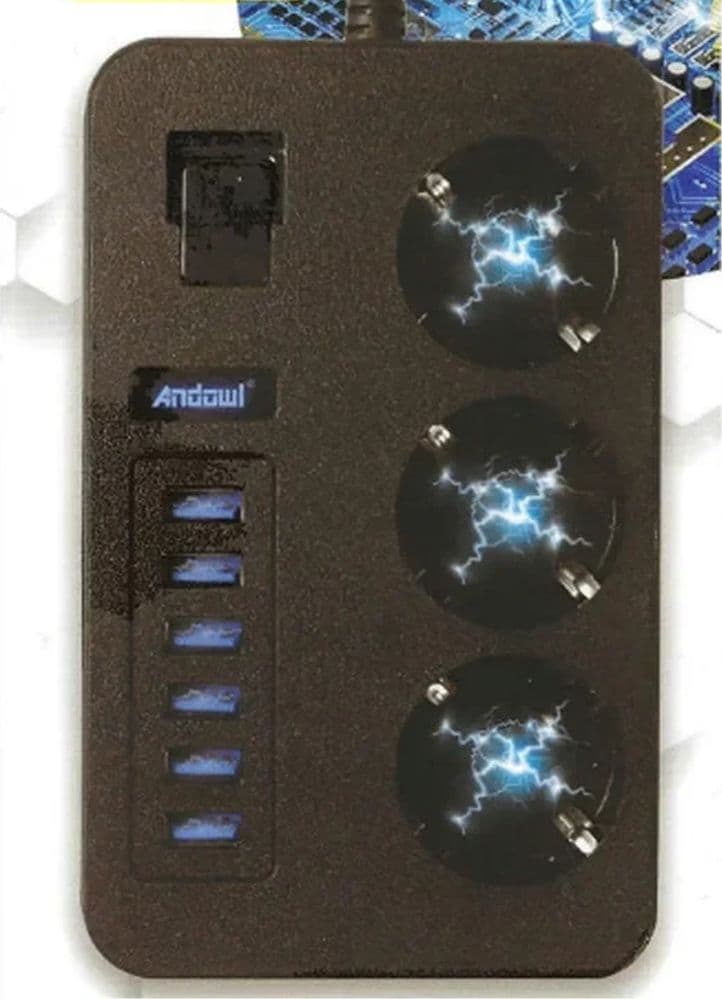 MULTIPRESA CON 6 PORTE USB + 3 PRESE SCHUKO CON INTERRUTTORE RICARICA RAPIDA 3,1A Q-PC6 - 4