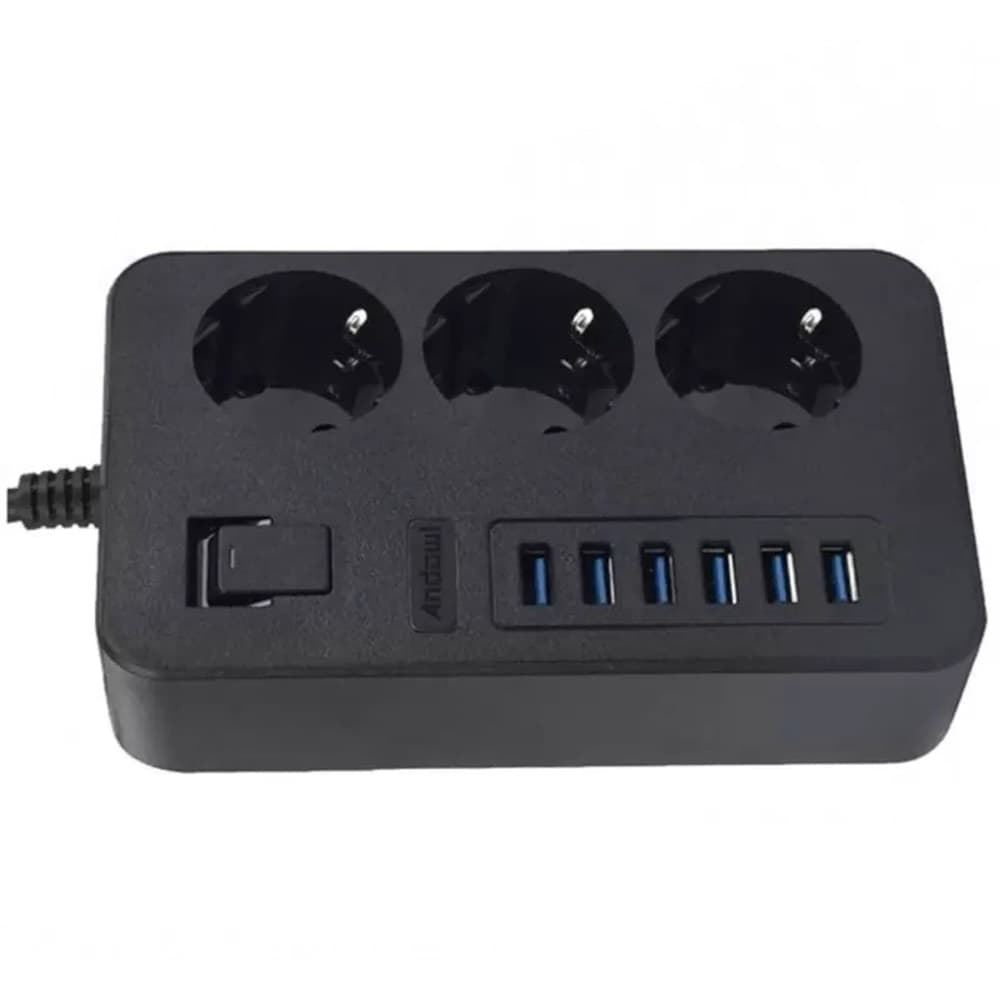 MULTIPRESA CON 6 PORTE USB + 3 PRESE SCHUKO CON INTERRUTTORE RICARICA RAPIDA 3,1A Q-PC6 - 5