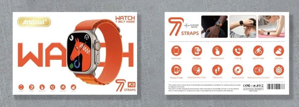 SMARTWATCH K3 OROLOGIO CON 7 CINTURINI INTERCAMBIABILI CHIAMATE BLUETOOTH CONTROLLO MUSICA - 2