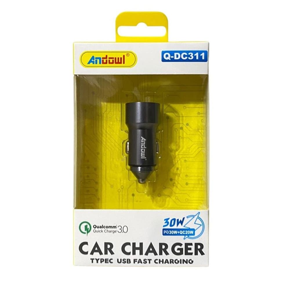 CARICABATTERIE AUTO 30W PORTA USB TYPE-C RICARICA RAPIDA QUALCOMM QUICK CHARGE 3.0 Q-DC311 - 3