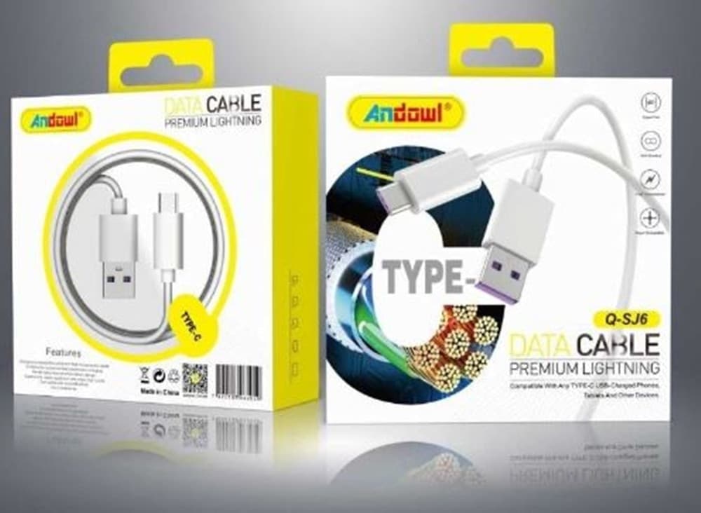 CAVO DI RICARICA RAPIDA TRASFERIMENTO DATI 5A USB 2.0 MASCHIO A TYPE-C MASCHIO 1 MT Q-SJ6 - 3