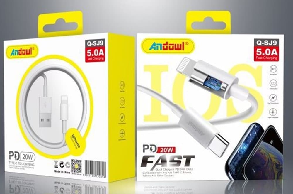 CAVO DI RICARICA RAPIDA PD 20W 5.0A Q-SJ9 DA USB TIPO AC A LIGHTNING 1 MT PER IPHONE - 2