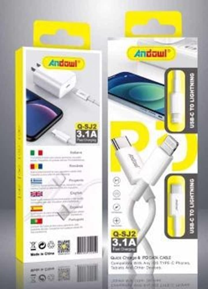 CAVO Q-SJ2 DA USB-C A LIGHTNING RICARICA RAPIDA POWER DELIVERY TRASFERIMENTO DATI 3.1A 1MT - 2