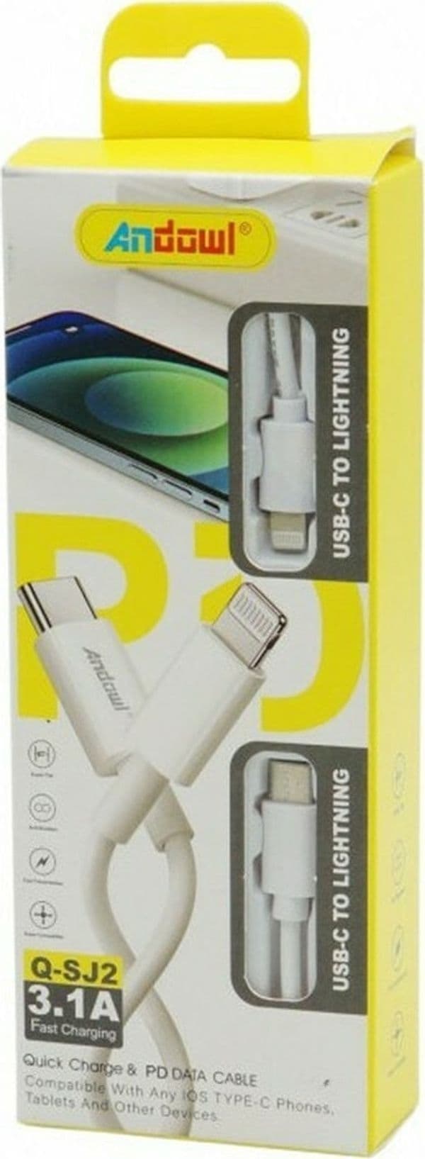CAVO Q-SJ2 DA USB-C A LIGHTNING RICARICA RAPIDA POWER DELIVERY TRASFERIMENTO DATI 3.1A 1MT - 5