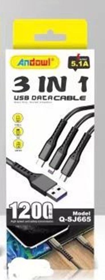 CAVO DATI 3IN1 RICARICA RAPIDA 5.1A DA USB A MICRO USB TYPE-C LIGHTNING DA 1,2MT Q-SJ665 - 2