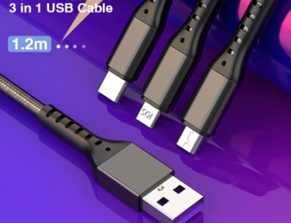 CAVO DATI 3IN1 RICARICA RAPIDA 5.1A DA USB A MICRO USB TYPE-C LIGHTNING DA 1,2MT Q-SJ665 - 4