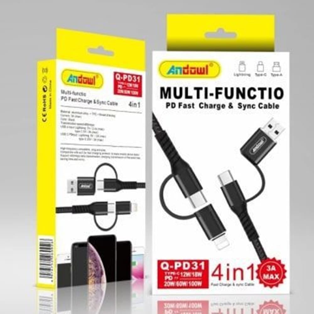 CAVO 4IN1 RICARICA SINCRONIZZAZIONE RAPIDA MULTIFUNZIONE PD TYPE-C USB LIGHTNING 3A Q-PD31 - 2