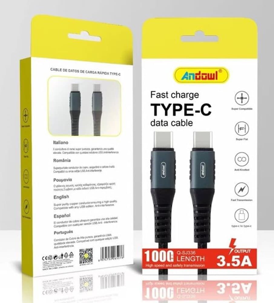 CAVO DATI DOPPIO CONNETTORE TYPE-C RICARICA RAPIDA 3.5A AD ALTA VELOCITÀ 1 MT Q-SJ336 - 2