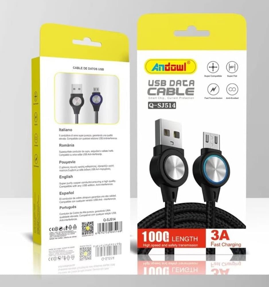 CAVO USB A MICRO USB TRASMISSIONE DATI AD ALTA VELOCITÀ RICARICA RAPIDA 3A 1MT Q-SJ514 - 2