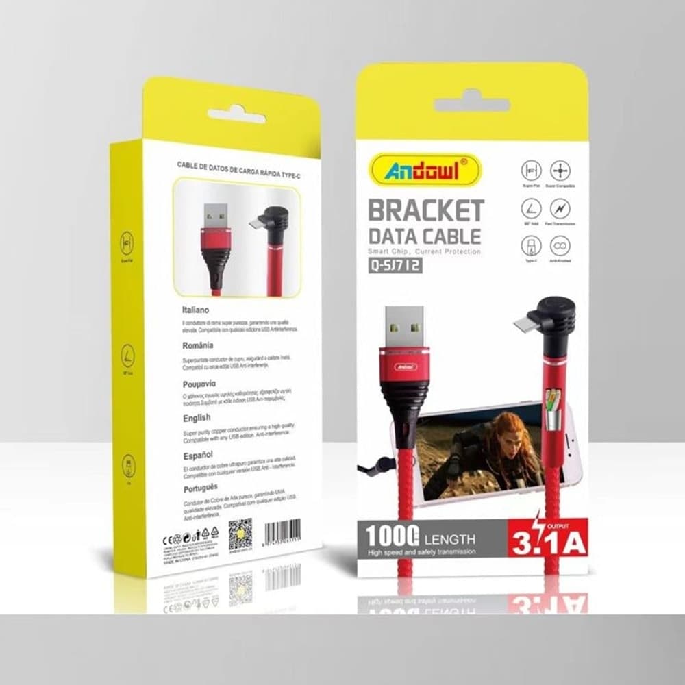 CAVO DATI USB CONNETTORE TYPE-C AD ANGOLO RETTO 90° RICARICA RAPIDA 3.1A 1 MT Q-SJ712 - 2