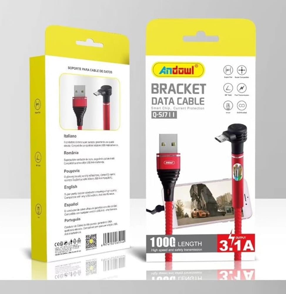 CAVO DATI USB CONNETTORE MICRO-USB AD ANGOLO RETTO 90° RICARICA RAPIDA 3.1A 1MT Q-SJ711 - 2